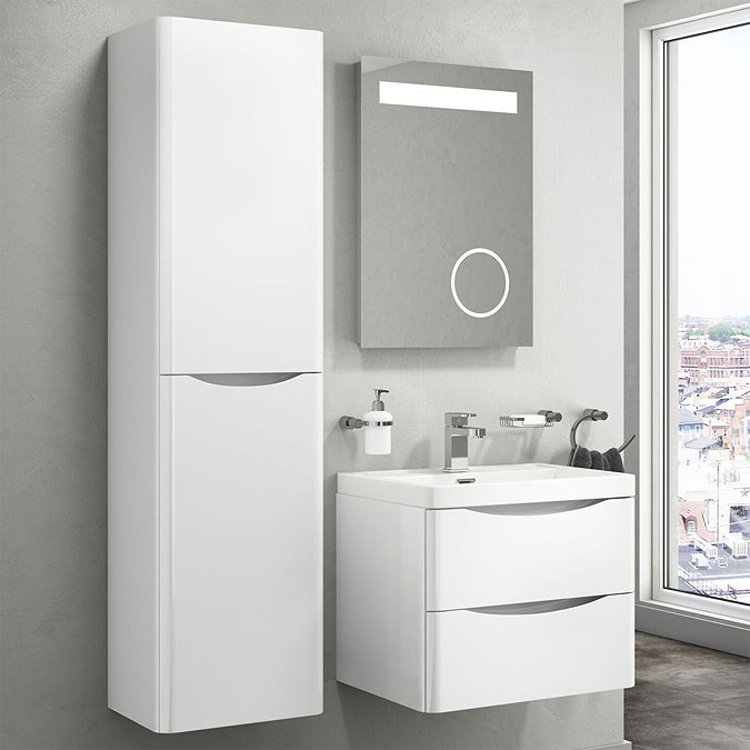 Bali White Gloss 600mm Wall Mounted 2-Drawers Cabinet + Basin Profile Large Image