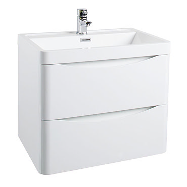 Bali White Gloss 600mm Wall Mounted 2-Drawers Cabinet + Basin  Profile Large Image