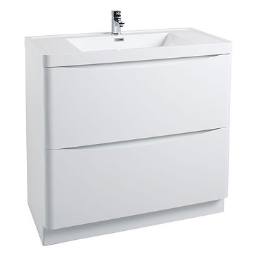 Bali White Gloss 900mm Floor Standing 2-Drawers Cabinet + Basin  Profile Large Image