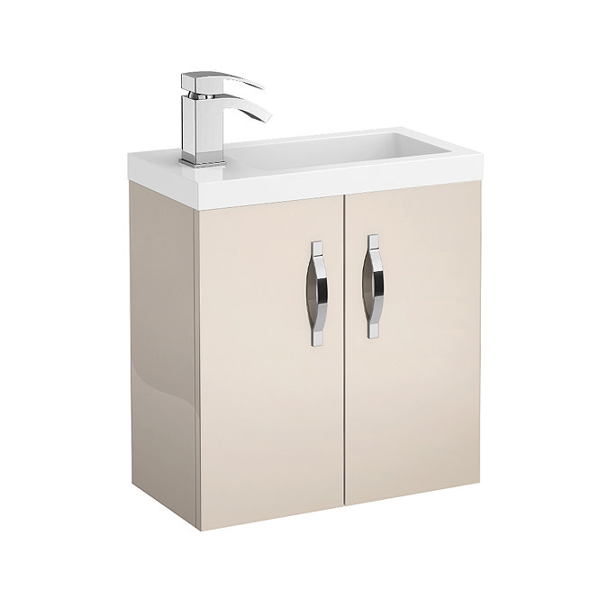 Apollo 500mm Compact Wall Hung Vanity Unit (Gloss Cashmere - Depth 255mm) Large Image