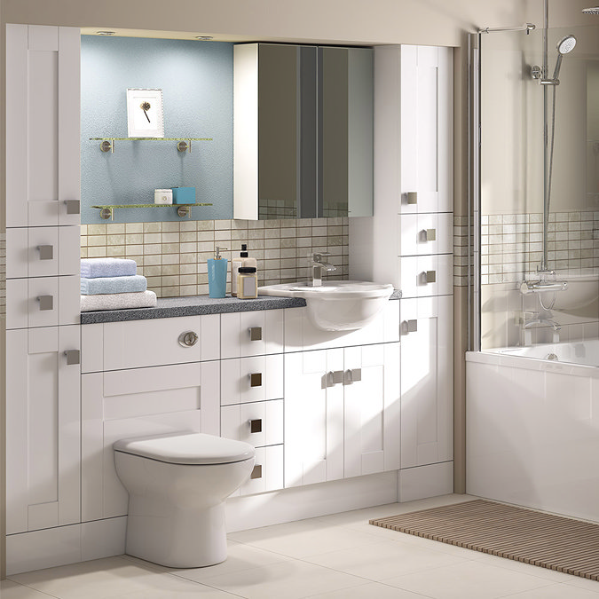 Balterley Ariana 500mm Cistern Base Cabinet - White Gloss Shaker Profile Large Image