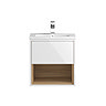 Coast 500mm Wall Mounted Vanity Unit with Open Shelf & Basin - Gloss White/Coco Bolo Large Image