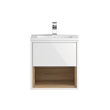 Coast 500mm Wall Mounted Vanity Unit with Open Shelf & Basin - Gloss White/Coco Bolo  Profile Large 