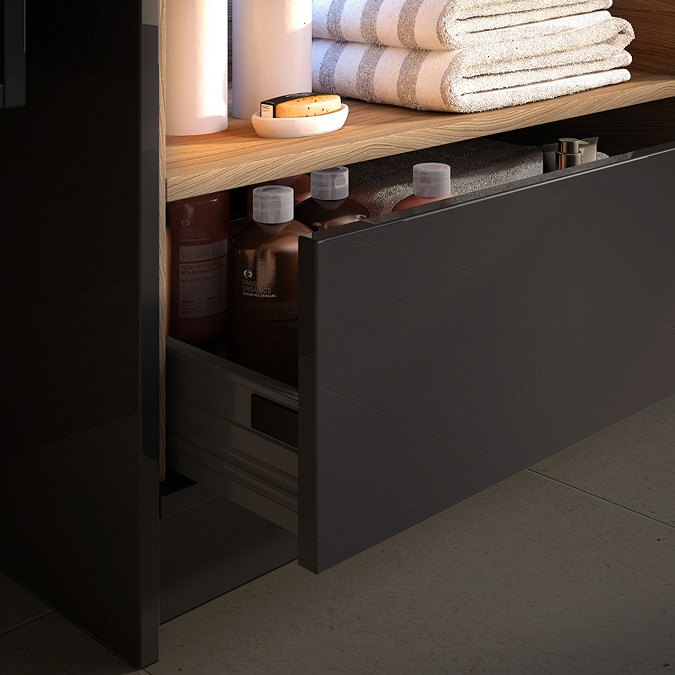 Coast 600mm Floorstanding 2 Drawer Vanity Unit with Open Shelf & Basin - Grey Gloss/Driftwood Profil