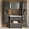 Coast 600mm Floorstanding 2 Drawer Vanity Unit with Open Shelf & Basin - Grey Gloss/Driftwood Featur