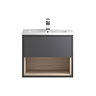 Coast 600mm Wall Mounted Vanity Unit with Open Shelf & Basin - Grey Gloss/Driftwood Large Image