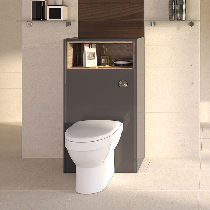 Coast 600mm WC Unit with Open Shelf - Grey Gloss/Driftwood  Profile Large Image