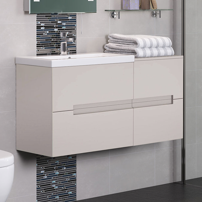 Urban 400mm Wall Hung Side 2 Drawer Unit - Cashmere  Profile Large Image