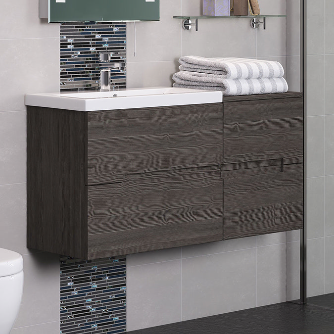 Urban 400mm Wall Hung Side 2 Drawer Unit - Grey Avola  Profile Large Image