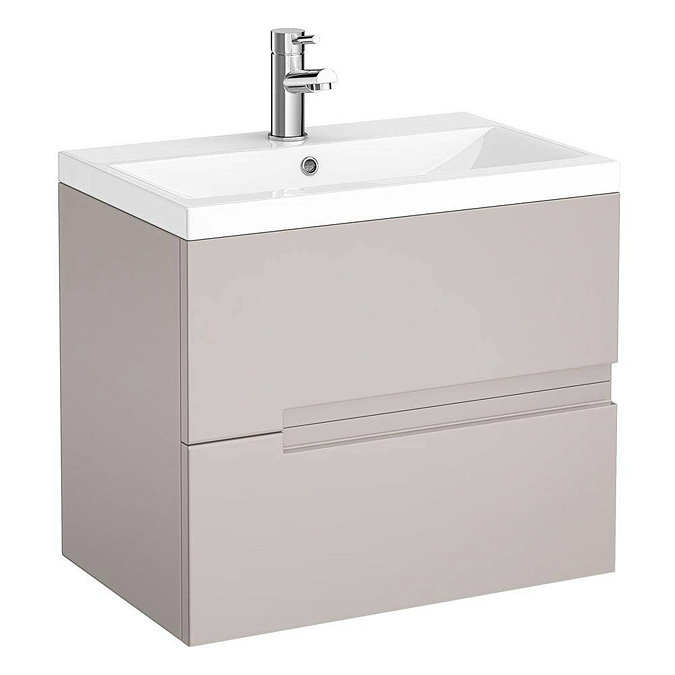 Urban Compact 600mm Wall Hung 2 Drawer Vanity Unit - Cashmere Large Image