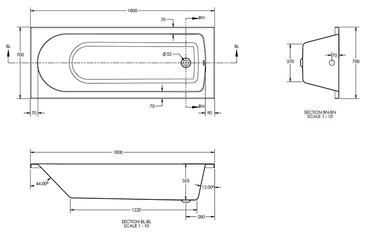 1800 x 700mm