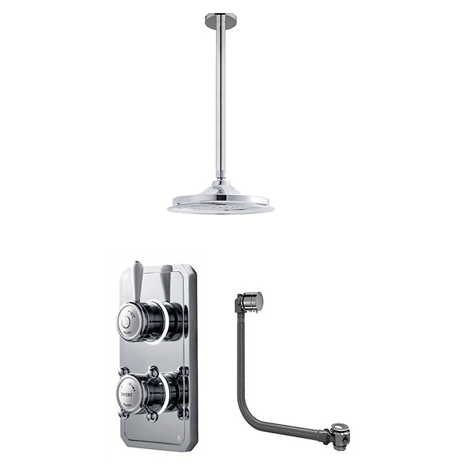 Bathroom Brands Classic 1910 Dual Outlet Digital Bath Shower Set with Bath Filler Waste, Ceiling Arm