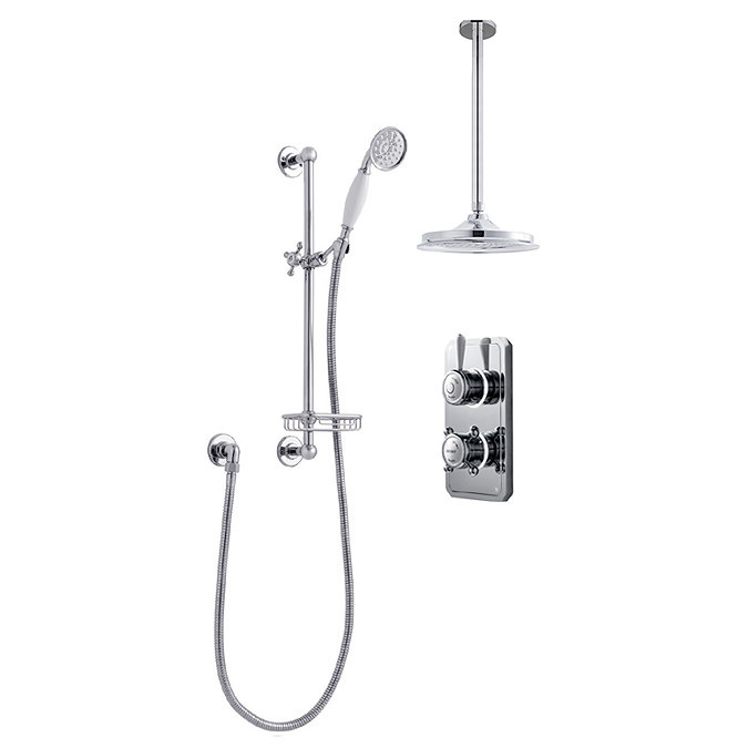 Bathroom Brands Classic 1910 Dual Outlet Digital Shower Set with Ceiling Arm, Slide Bar, Soap Basket