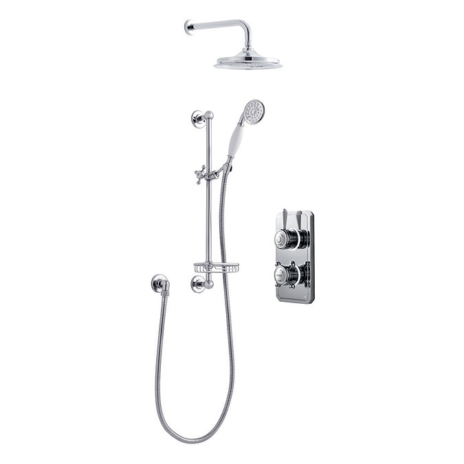 Bathroom Brands Classic 1910 Dual Outlet Digital Shower Set with Wall Arm, Slide Bar, Soap Basket +