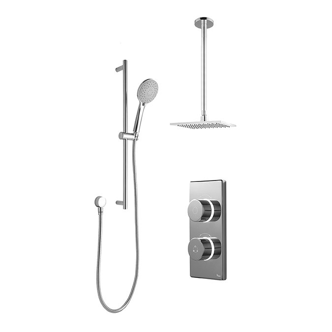 Bathroom Brands Contemporary 2025 Dual Outlet Digital Shower Set with Ceiling Arm, Slide Bar + Squar