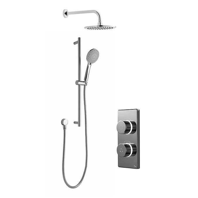 Bathroom Brands Contemporary 2025 Dual Outlet Digital Shower Set with Wall Arm, Slide Bar + Round Fi