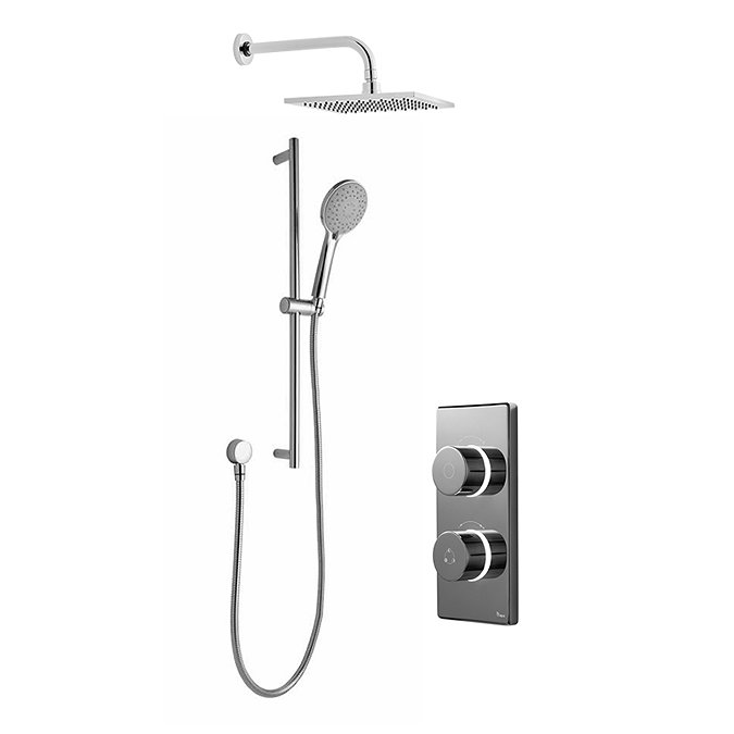 Bathroom Brands Contemporary 2025 Dual Outlet Digital Shower Set with Wall Arm, Slide Bar + Square F
