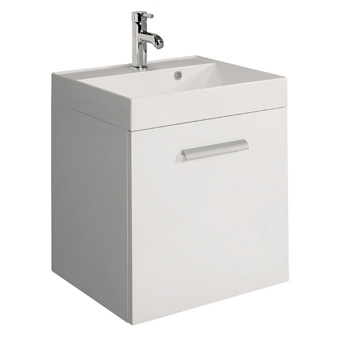 Bauhaus - Design Wall Hung Door Vanity Unit and Basin - White Gloss - 3 Size Options Large Image