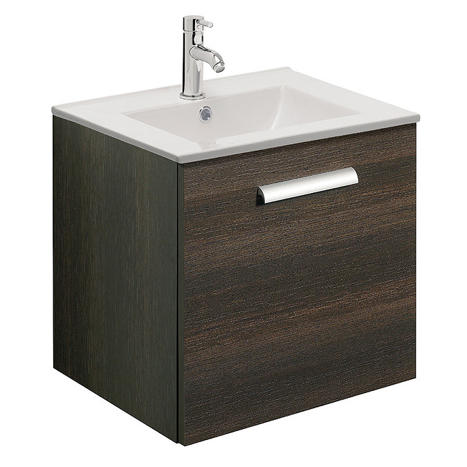 Bauhaus - Design Plus Wall Hung Single Drawer Vanity Unit & Ceramic Basin - Panga - 3 Size Options L