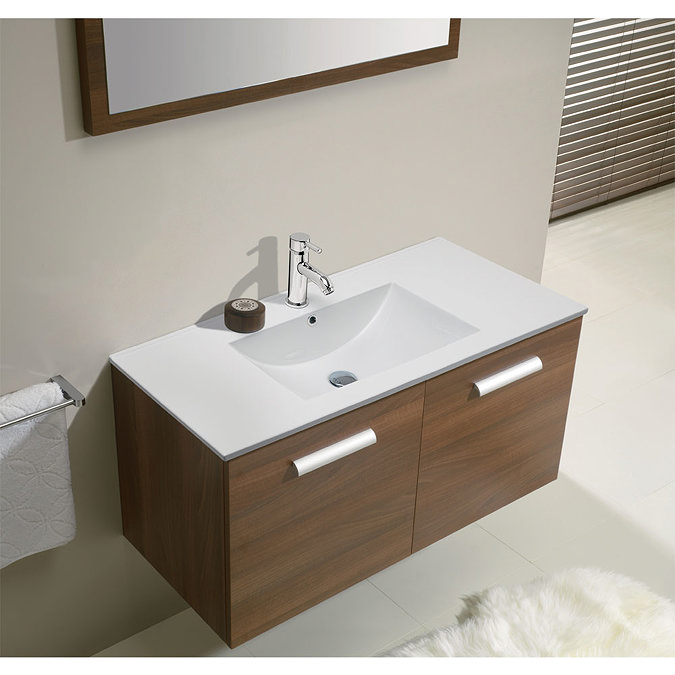 Bauhaus - Design Wall Hung Door Vanity Unit & Ceramic Basin - Panga - 3 Size Options Feature Large I