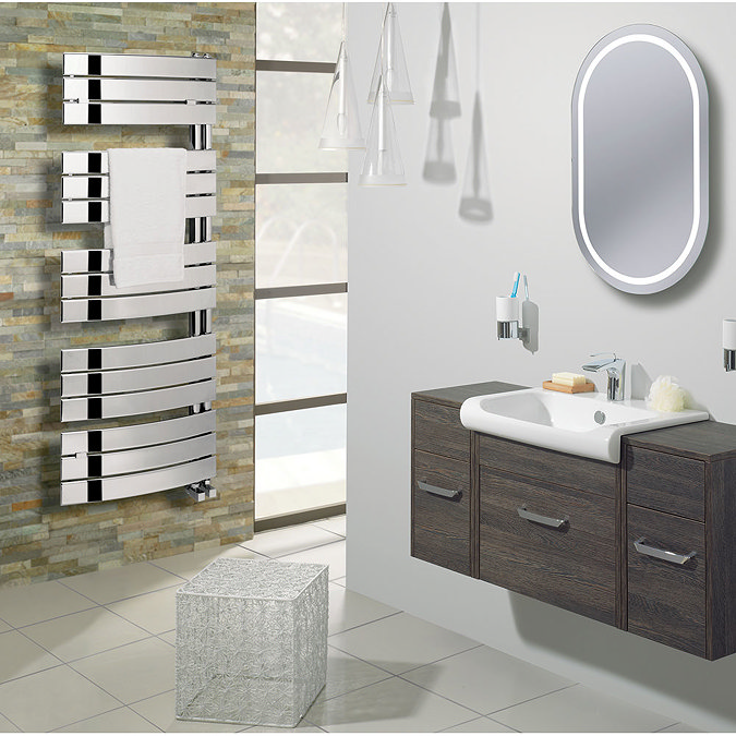 Bauhaus - Essence Curved Flat Panel Towel Rail - Chrome - 2 Size Options Profile Large Image