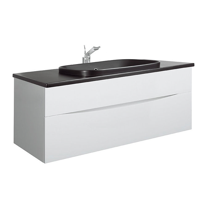 Bauhaus - Glide II 100 Unit with Plus+Ton Ceramic Worktop & Black Basin - White Gloss Large Image