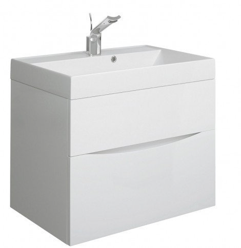 Crosswater - Glide II 70 Vanity Unit and High Gloss White Cast Mineral Marble Basin- White Gloss Lar