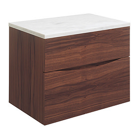 Crosswater Glide II Wall Hung Countertop Vanity Unit - American Walnut - 700mm Marble Worktop Large 