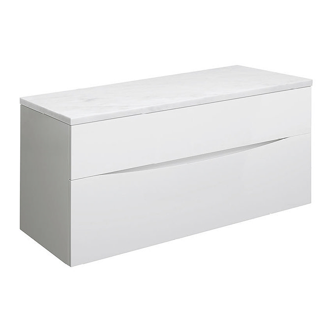Crosswater Glide II Wall Hung Countertop Vanity Unit - White Gloss - 1000mm Marble Worktop Large Ima