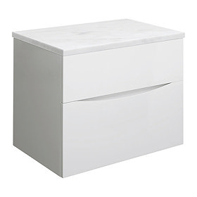 Crosswater Glide II Wall Hung Countertop Vanity Unit - White Gloss - 700mm Marble Worktop Large Imag