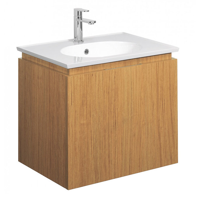 Bauhaus - Linea Wall Hung Vanity Unit with Round Basin - Spanish Oak - 4 Size Options Large Image
