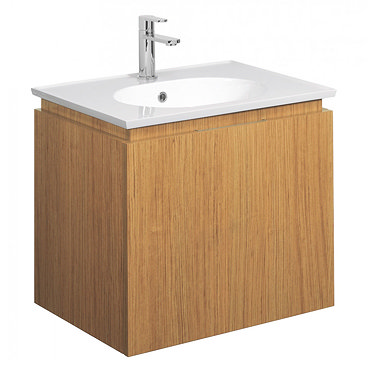 Bauhaus - Linea Wall Hung Vanity Unit with Round Basin - Spanish Oak - 4 Size Options Profile Large Image