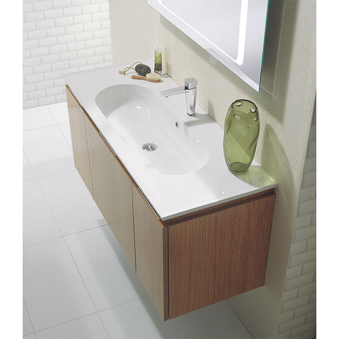 Bauhaus - Linea Wall Hung Vanity Unit with Round Basin - White Gloss - 4 Size Options In Bathroom Large Image
