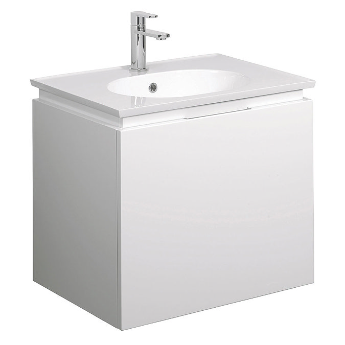 Bauhaus - Linea Wall Hung Vanity Unit with Round Basin - White Gloss - 4 Size Options Large Image
