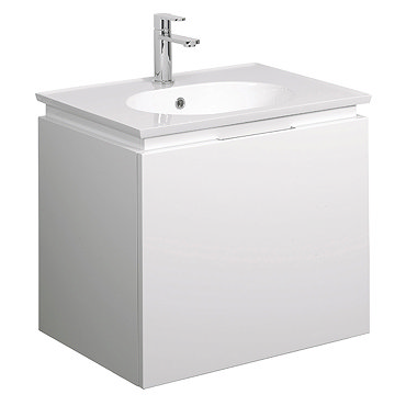Bauhaus - Linea Wall Hung Vanity Unit with Round Basin - White Gloss - 4 Size Options Profile Large Image