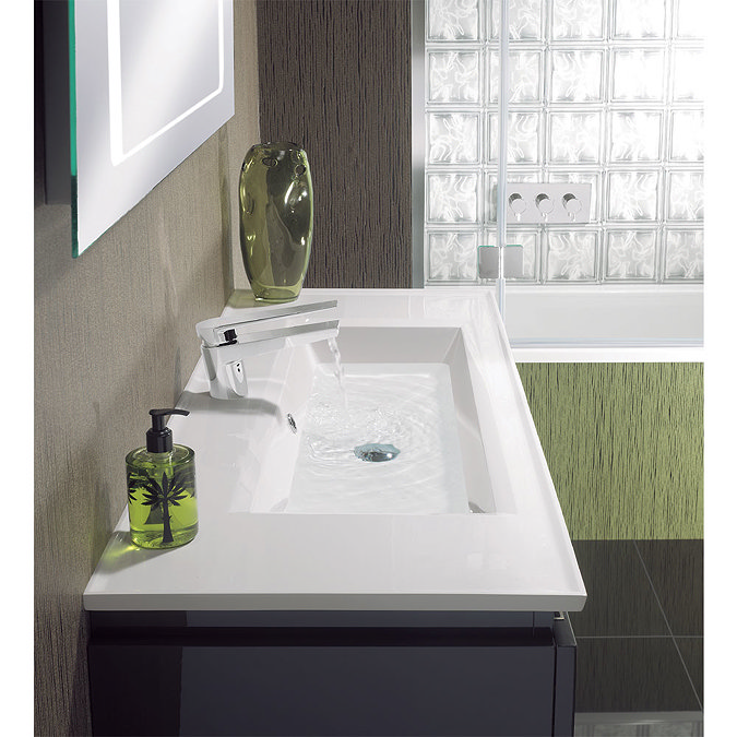 Bauhaus - Linea Wall Hung Vanity Unit with Square Basin - Spanish Oak - 4 Size Options Profile Large Image