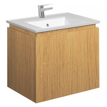 Bauhaus - Linea Wall Hung Vanity Unit with Square Basin - Spanish Oak - 4 Size Options Profile Large Image