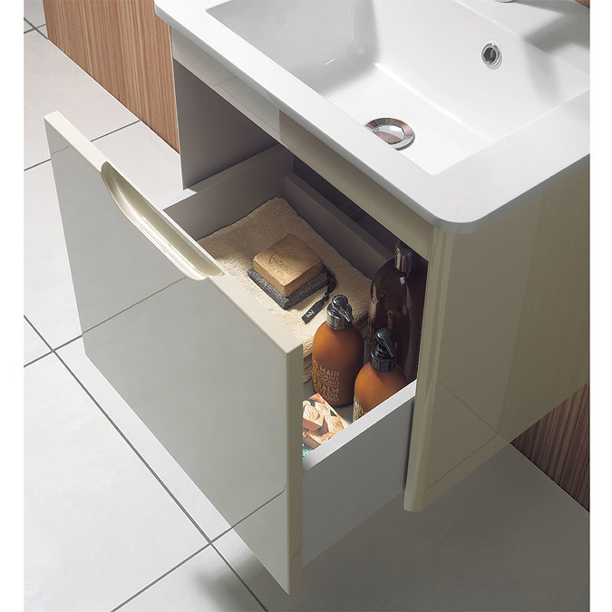 Bauhaus - Solo Wall Hung Single Drawer Vanity Unit and Basin - Calico - SO55DCC In Bathroom Large Im