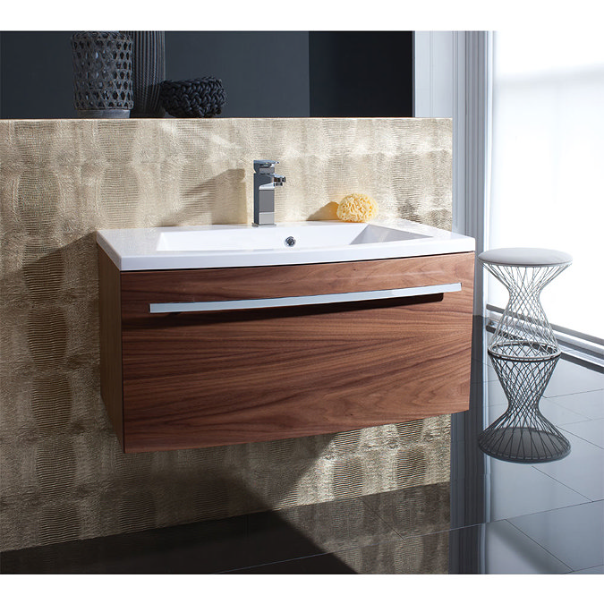 Bauhaus - Stream Wall Hung Vanity Unit with Basin - American Walnut - 3 Size Options Standard Large