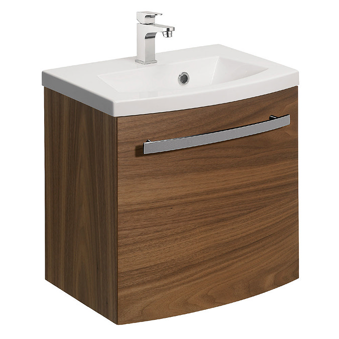 Bauhaus - Stream Wall Hung Vanity Unit with Basin - American Walnut - 3 Size Options Large Image