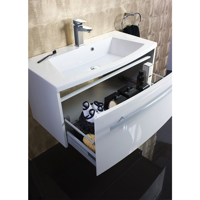 Bauhaus - Stream Wall Hung Vanity Unit with Basin - White Gloss - Various Size Options additional La