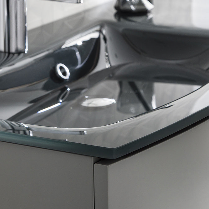 Bauhaus Svelte 120 Two Drawer Vanity Unit & Charcoal Glass Basin - American Walnut Profile Large Im