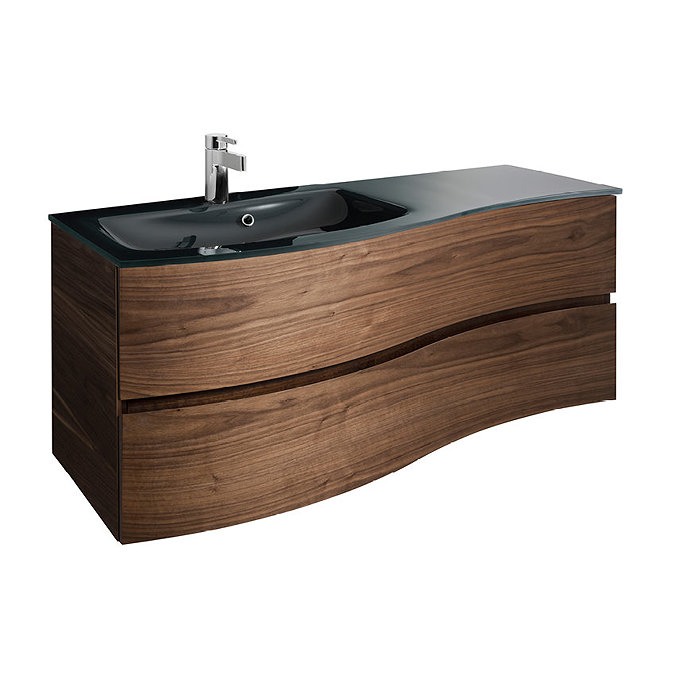 Bauhaus Svelte 120 Two Drawer Vanity Unit & Charcoal Glass Basin - American Walnut Large Image