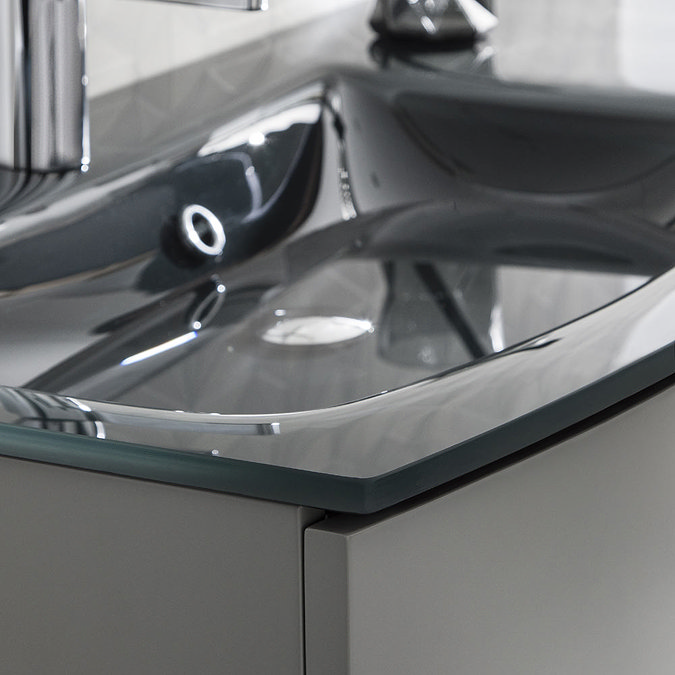 Bauhaus Svelte 120 Two Drawer Vanity Unit & Charcoal Glass Basin - Storm Grey Matt  Feature Large Im