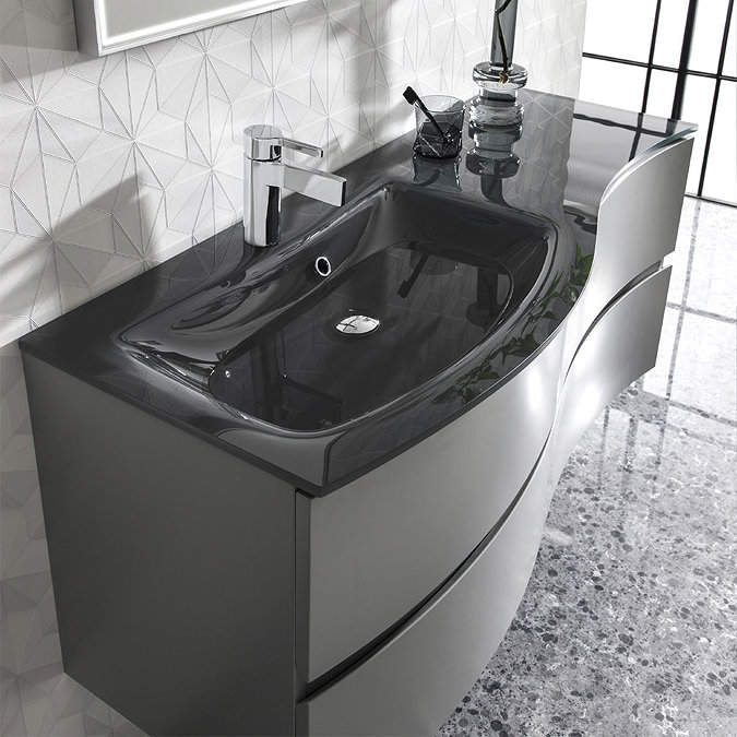 Bauhaus Svelte 120 Two Drawer Vanity Unit & Charcoal Glass Basin - Storm Grey Matt Profile Large Im