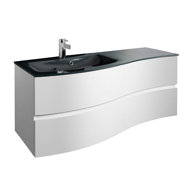 Bauhaus Svelte 120 Two Drawer Vanity Unit & Charcoal Glass Basin - White Gloss Large Image