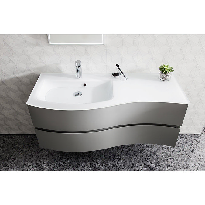 Bauhaus Svelte 120 Two Drawer Vanity Unit & Ice White Glass Basin - Storm Grey Matt  Profile Large I