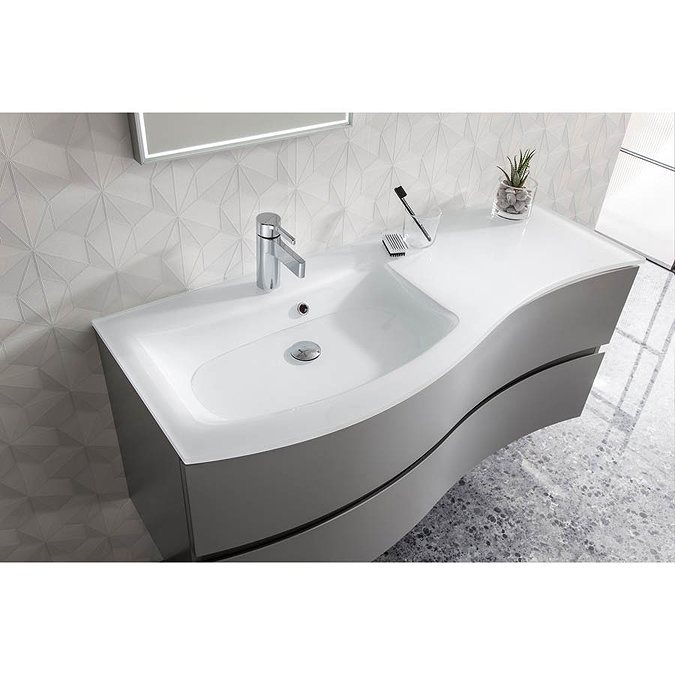 Bauhaus Svelte 120 Two Drawer Vanity Unit & Ice White Glass Basin - White Gloss  Feature Large Image