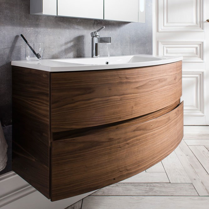 Bauhaus - Svelte Two Drawer Vanity Unit & Basin - American Walnut Feature Large Image