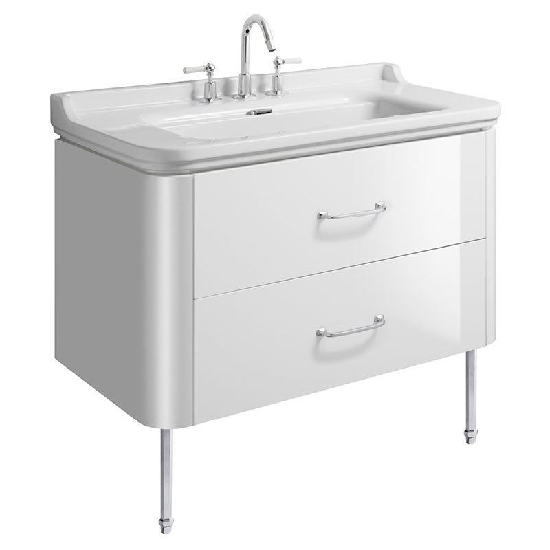 Bauhaus Waldorf 1000mm Wall Hung Vanity Unit with Chrome Legs + Bow Handles